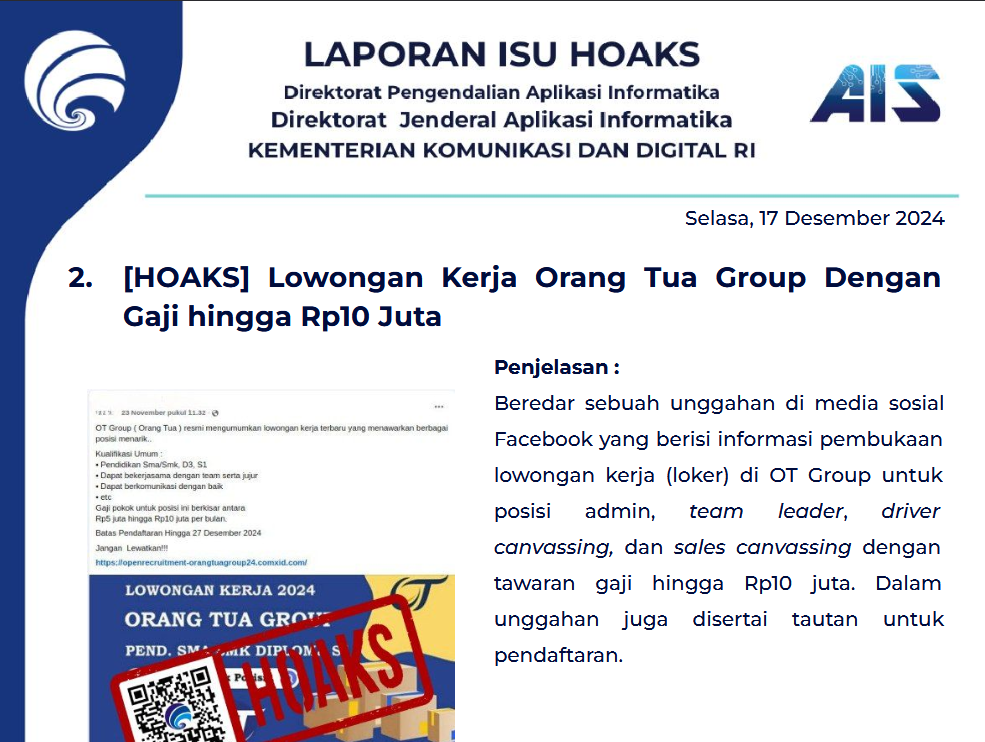 Isu Hoaks 17 Desember 2024