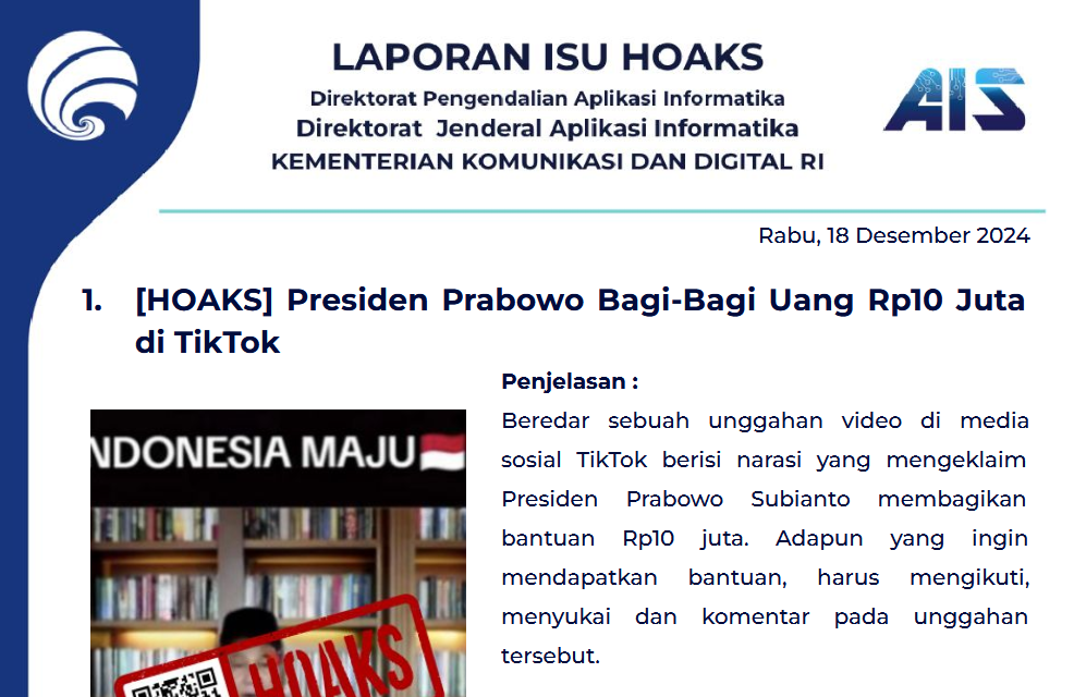 Isu Hoaks 18 Desember 2024