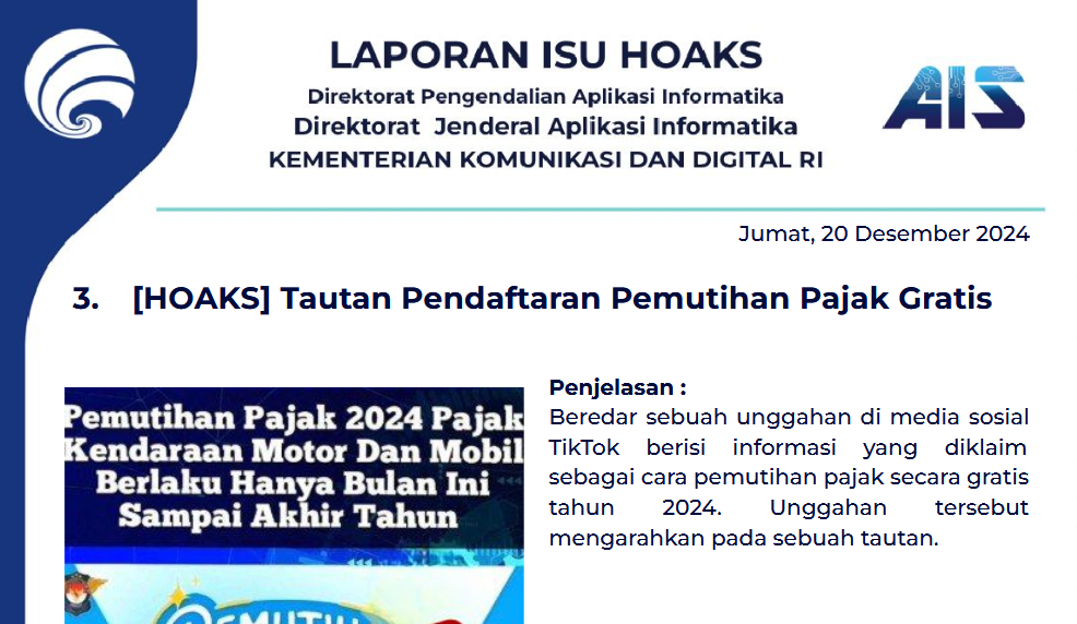 Isu Hoaks 20 Desember 2024