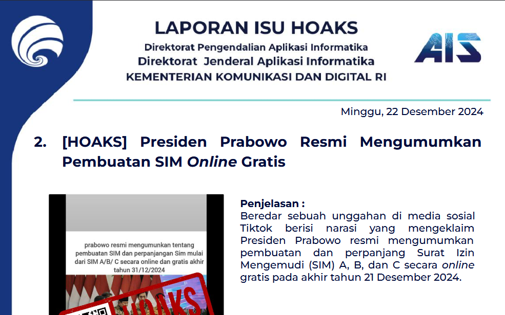 Isu Hoaks 22 Desember 2024