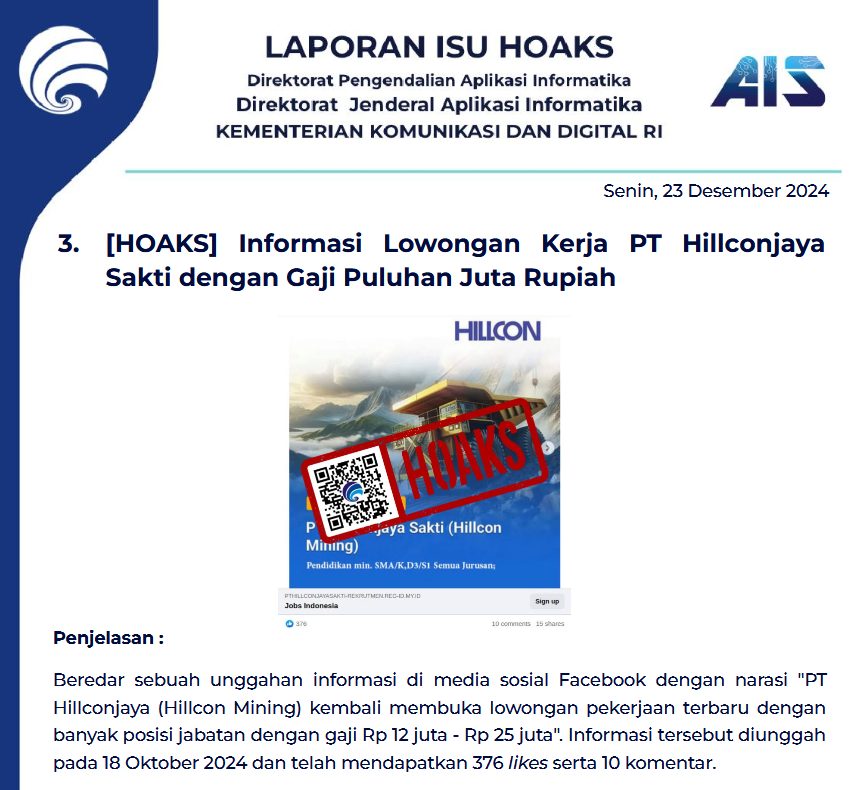 Isu Hoaks 23 Desember 2024