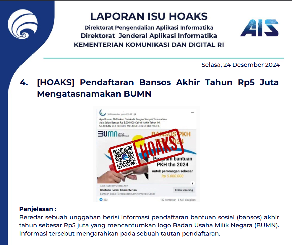 Isu Hoaks 24 Desember 2024