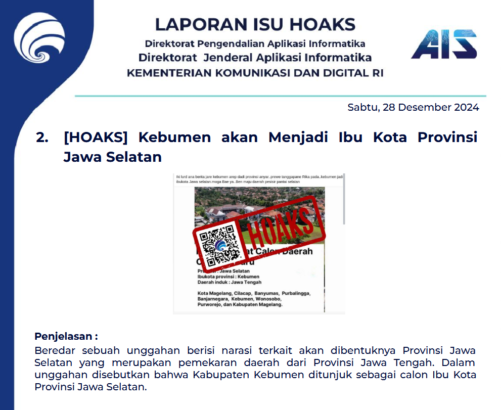 Isu Hoaks 28 Desember 2024