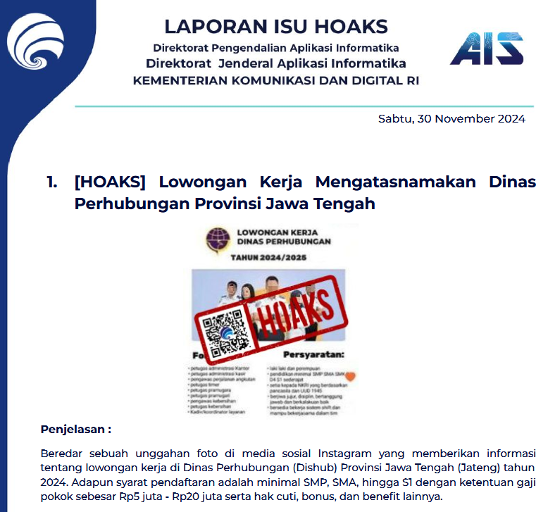 Isu Hoaks 30 November 2024