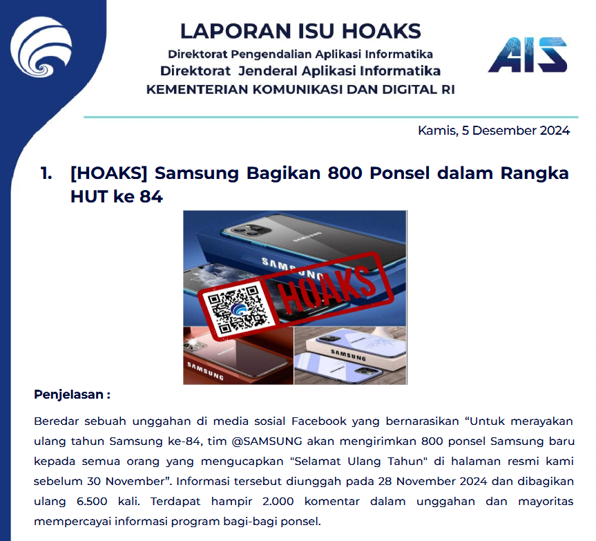 Isu Hoaks 5 Desember 2024