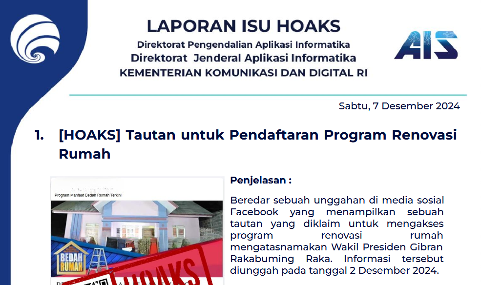 Isu Hoaks 7 Desember 2024
