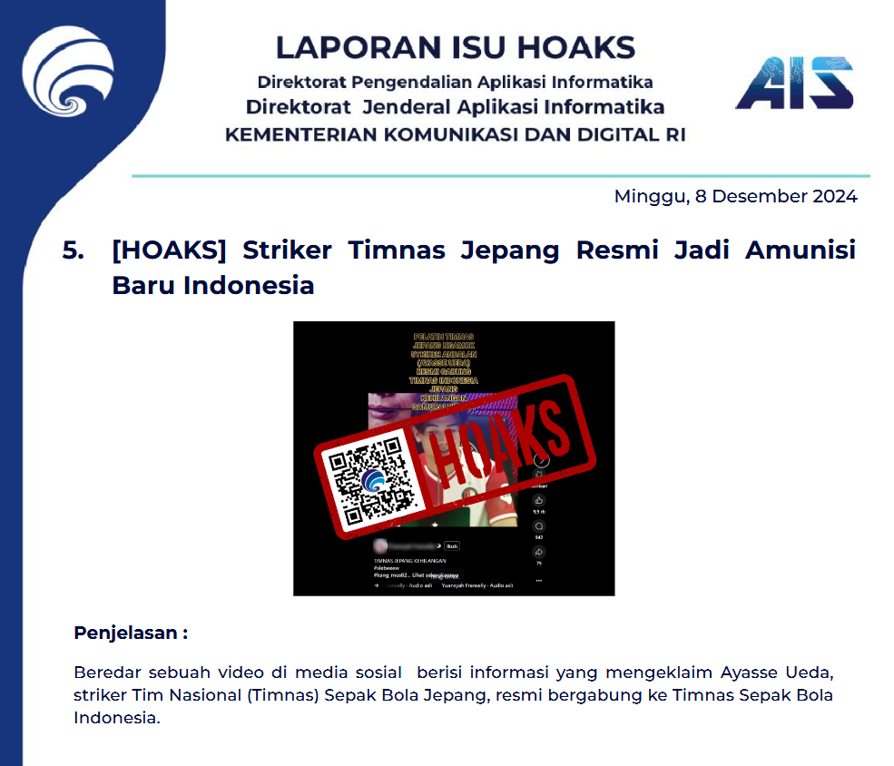 Isu Hoaks 8 Desember 2024