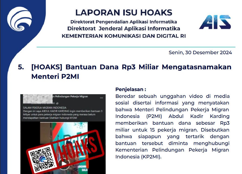 Isu Hoaks 30 Desember 2024
