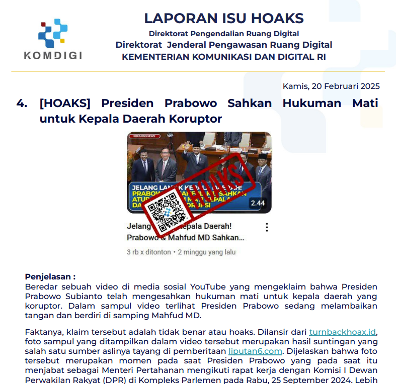 Isu Hoaks 20 februari 2025