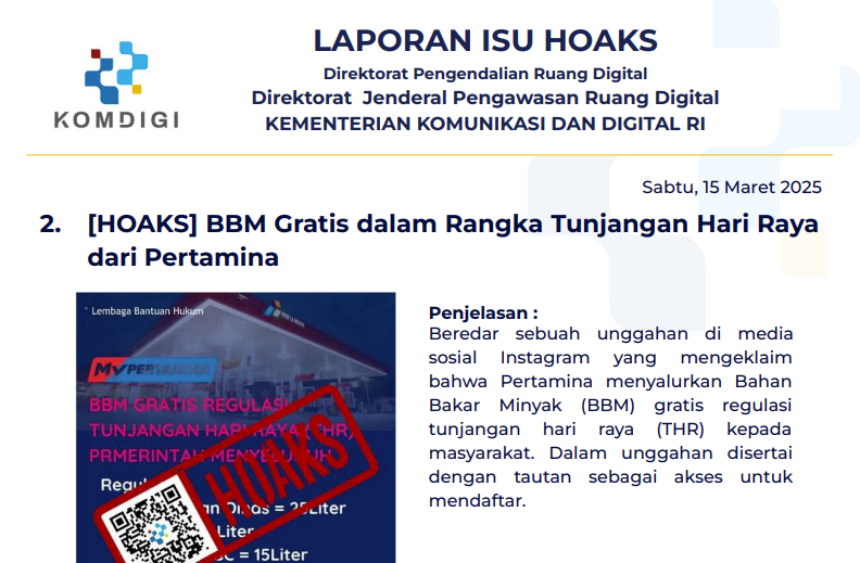 Isu Hoaks 15 Maret 2025