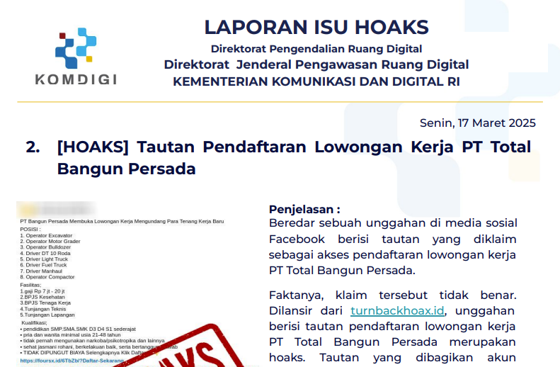 Isu Hoaks 17 Maret 2025