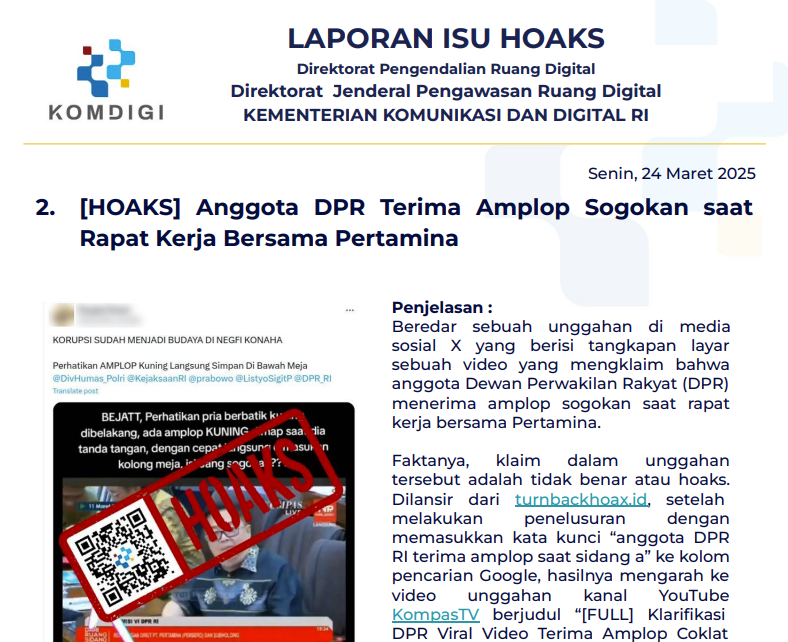 Isu Hoaks 24 Maret 2025