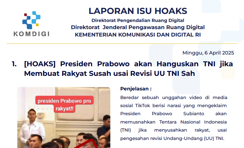 Isu Hoaks 6 April 2025