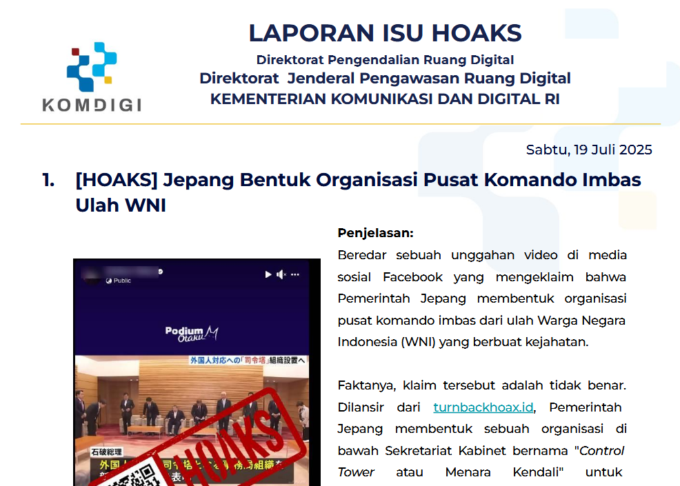 Isu Hoaks 19 Juli 2025
