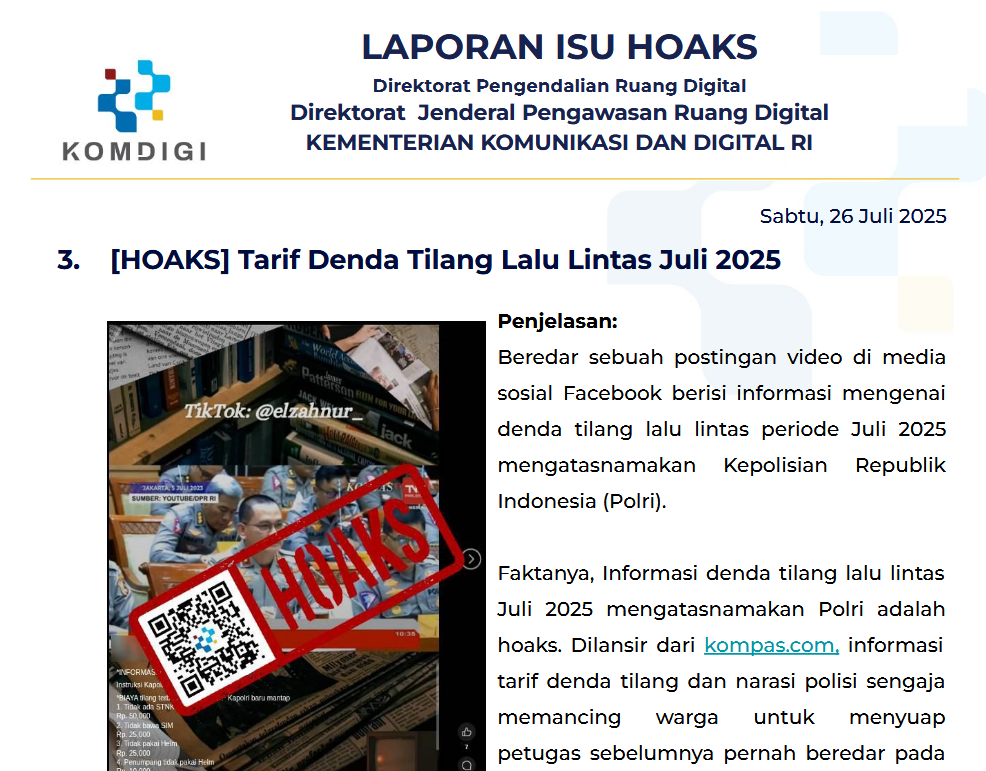 Isu Hoaks 26 Juli 2025