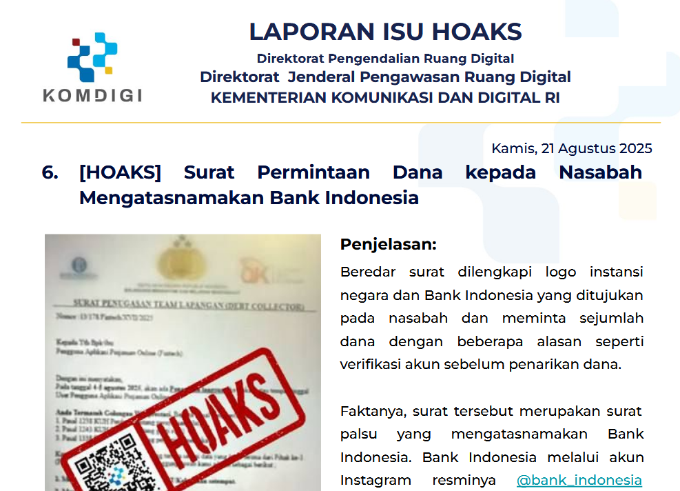 Isu Hoaks 21 Agustus 2025