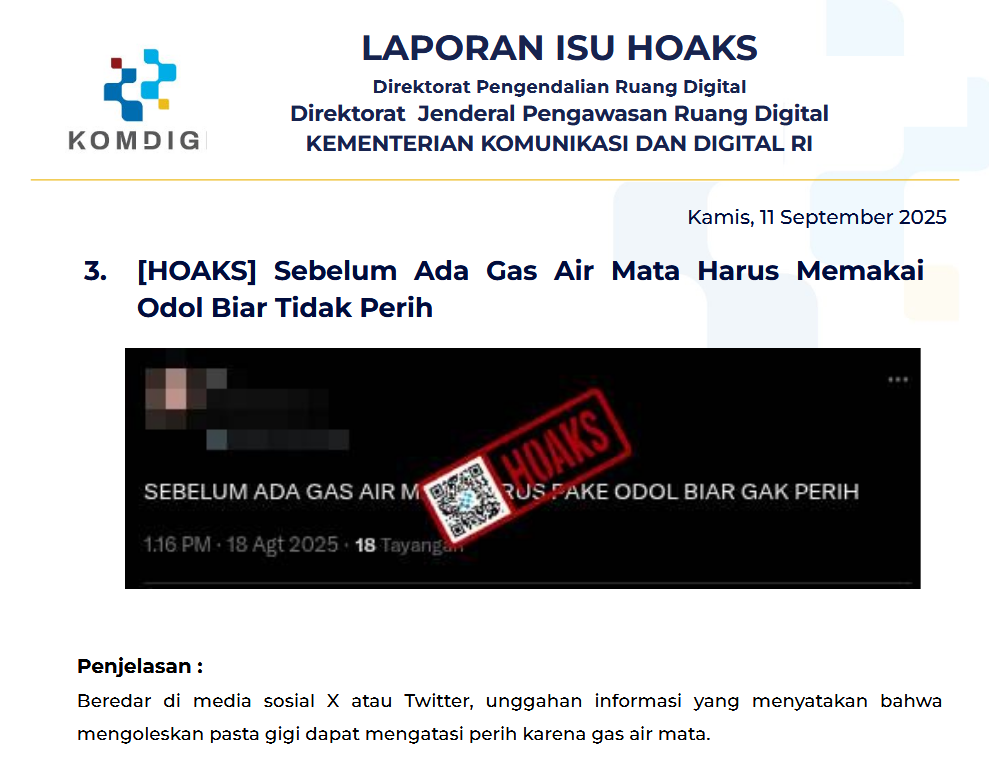Isu Hoaks 11 September 2025
