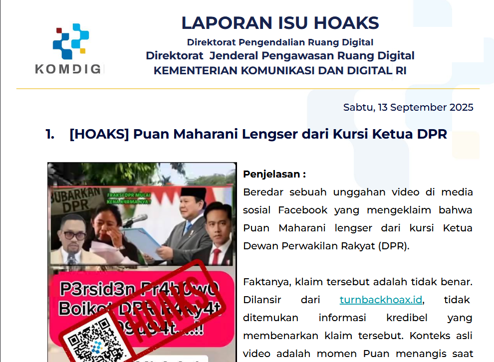 Isu Hoaks 13 September 2025