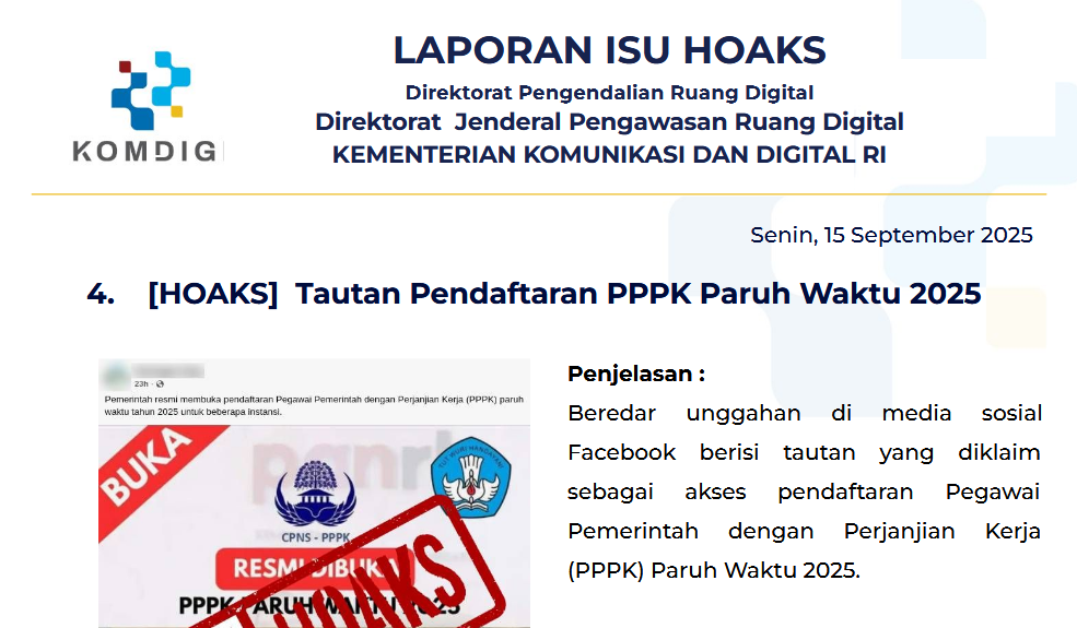 Isu Hoaks 15 September 2025