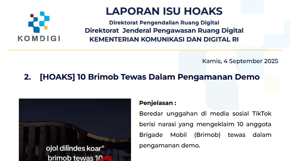 Isu Hoaks 4 September 2025
