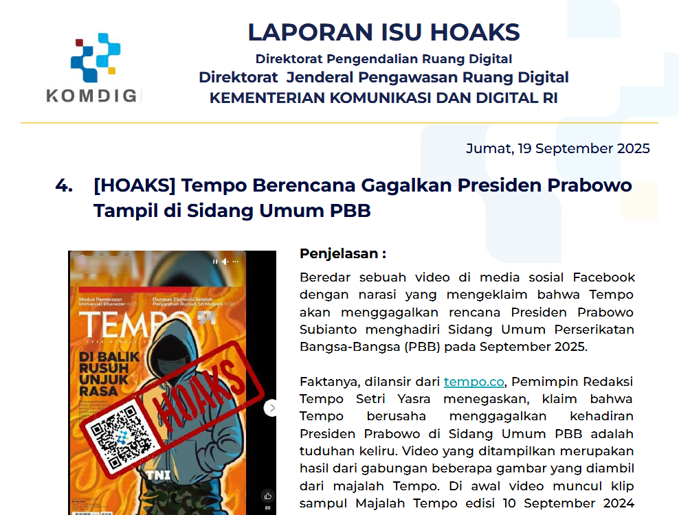 Isu Hoaks & Disinformasi 19 September 2025