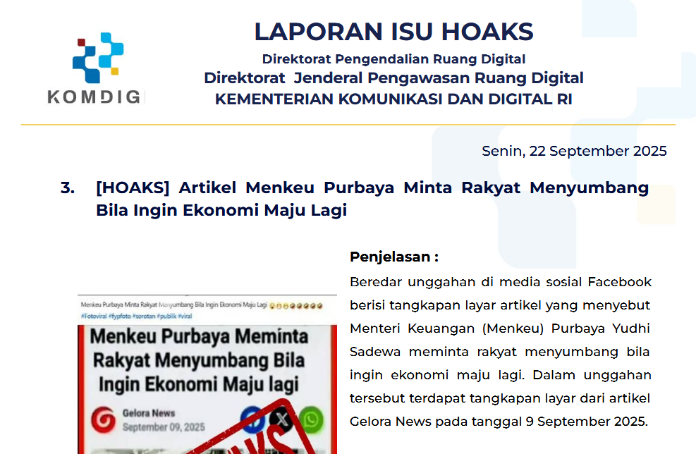 Isu Hoaks & Disinformasi 22 September 2025