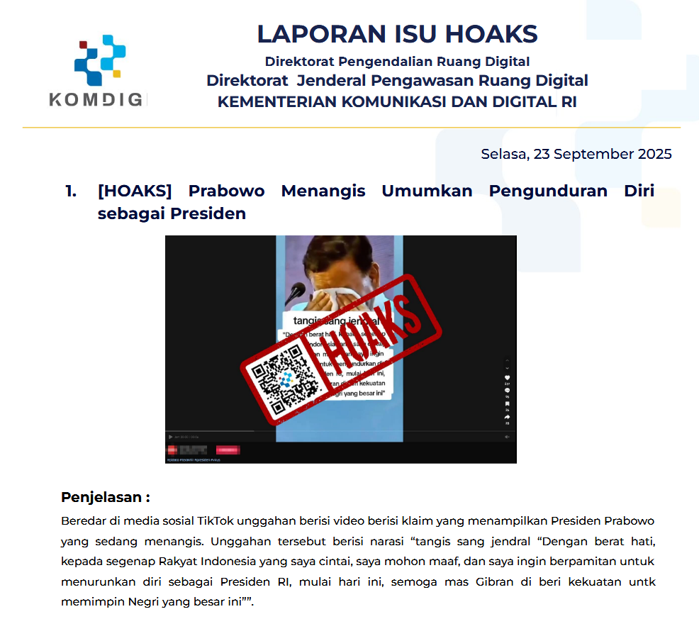 Isu Hoaks & Disinformasi 23 September 2025
