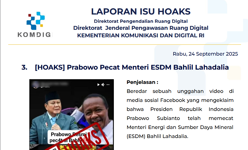 Isu Hoaks & Disinformasi 24 September 2025