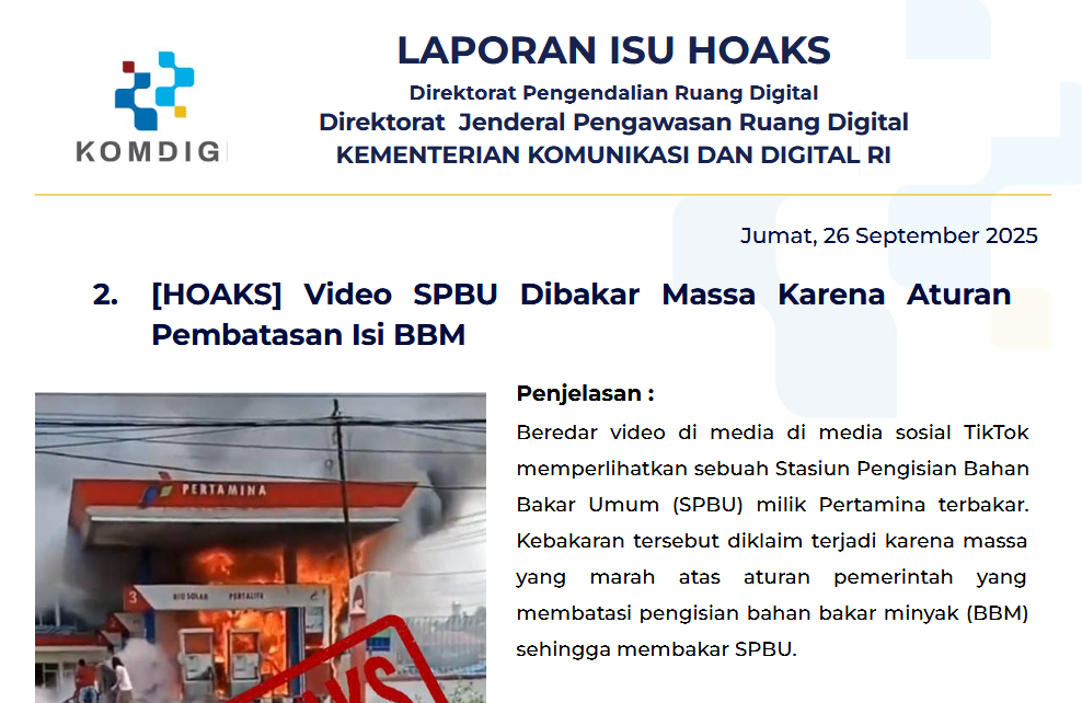 Isu Hoaks & Disinformasi 26 September 2025