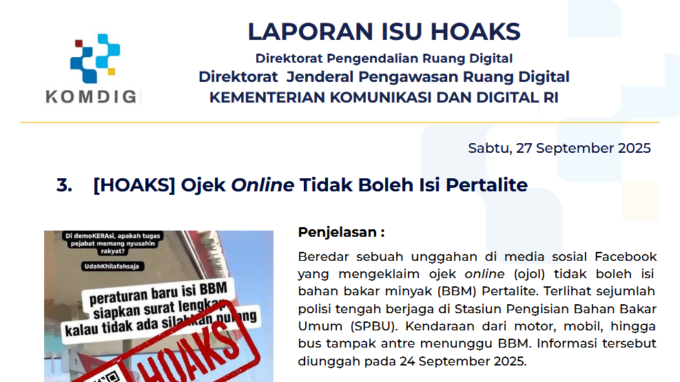 Isu Hoaks & Disinformasi 27 September 2025