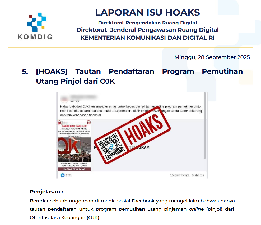 Isu Hoaks & Disinformasi 28 September 2025