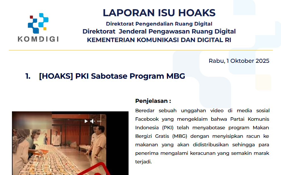 Isu Hoaks & Disinformasi 1 Oktober 2025