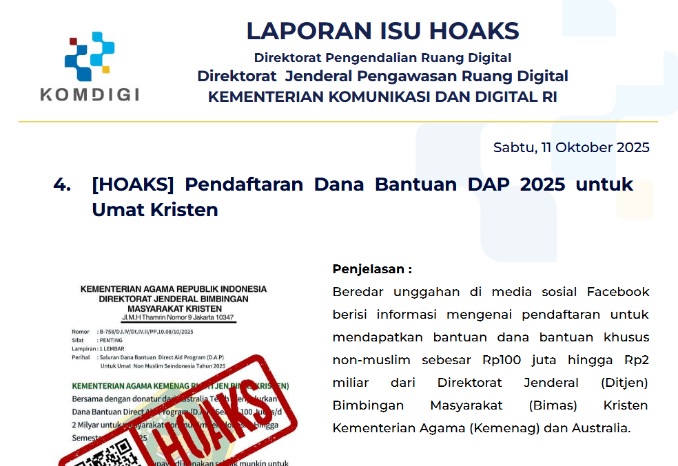 Isu Hoaks & Disinformasi 11 Oktober 2025