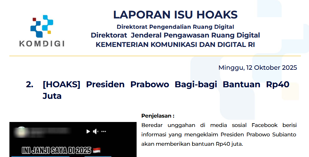 Isu Hoaks & Disinformasi 12 Oktober 2025