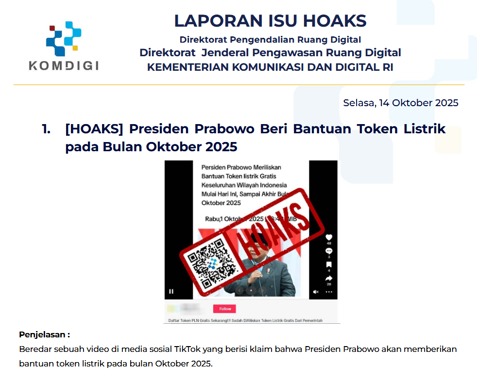 Isu Hoaks & Disinformasi 14 Oktober 2025