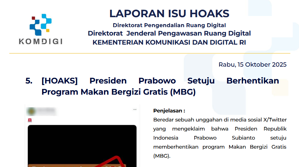 Isu Hoaks & Disinformasi 15 Oktober 2025