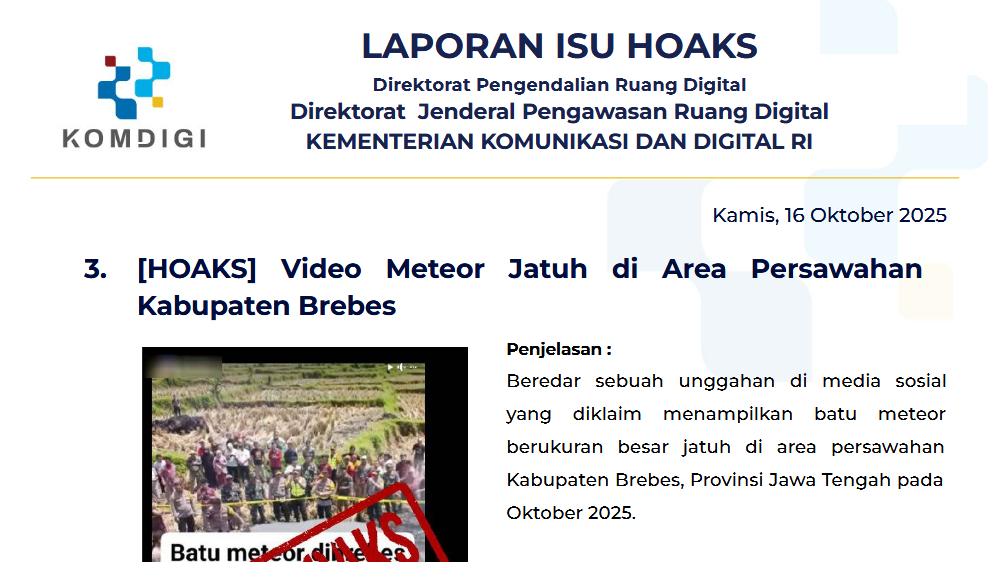 Isu Hoaks & Disinformasi 16 Oktober 2025