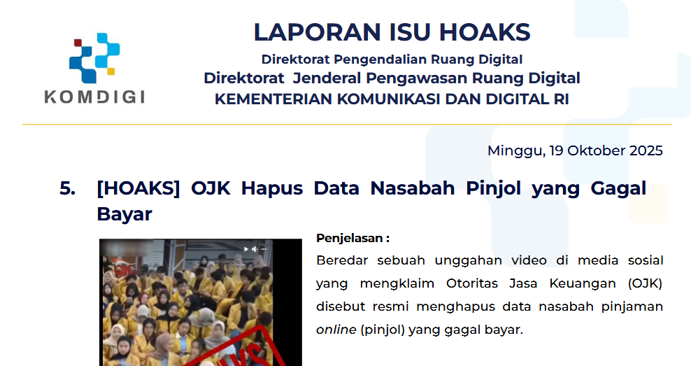 Isu Hoaks & Disinformasi 19 Oktober 2025