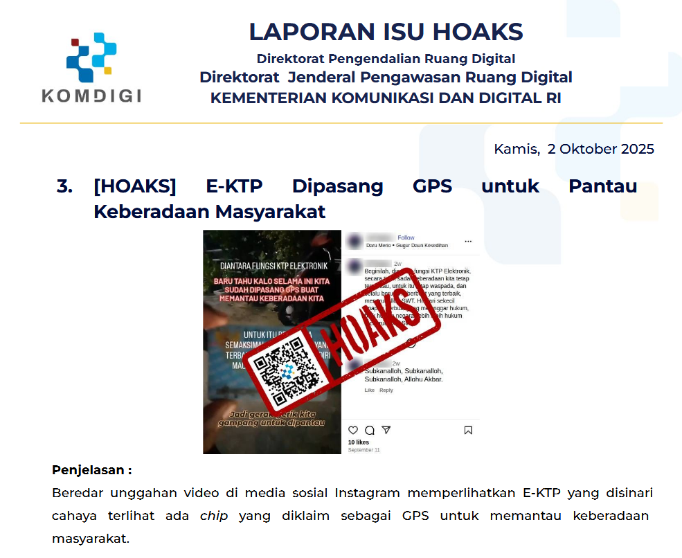 Isu Hoaks & Disinformasi 2 Oktober 2025