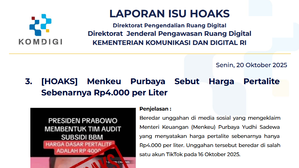 Isu Hoaks & Disinformasi 20 Oktober 2025