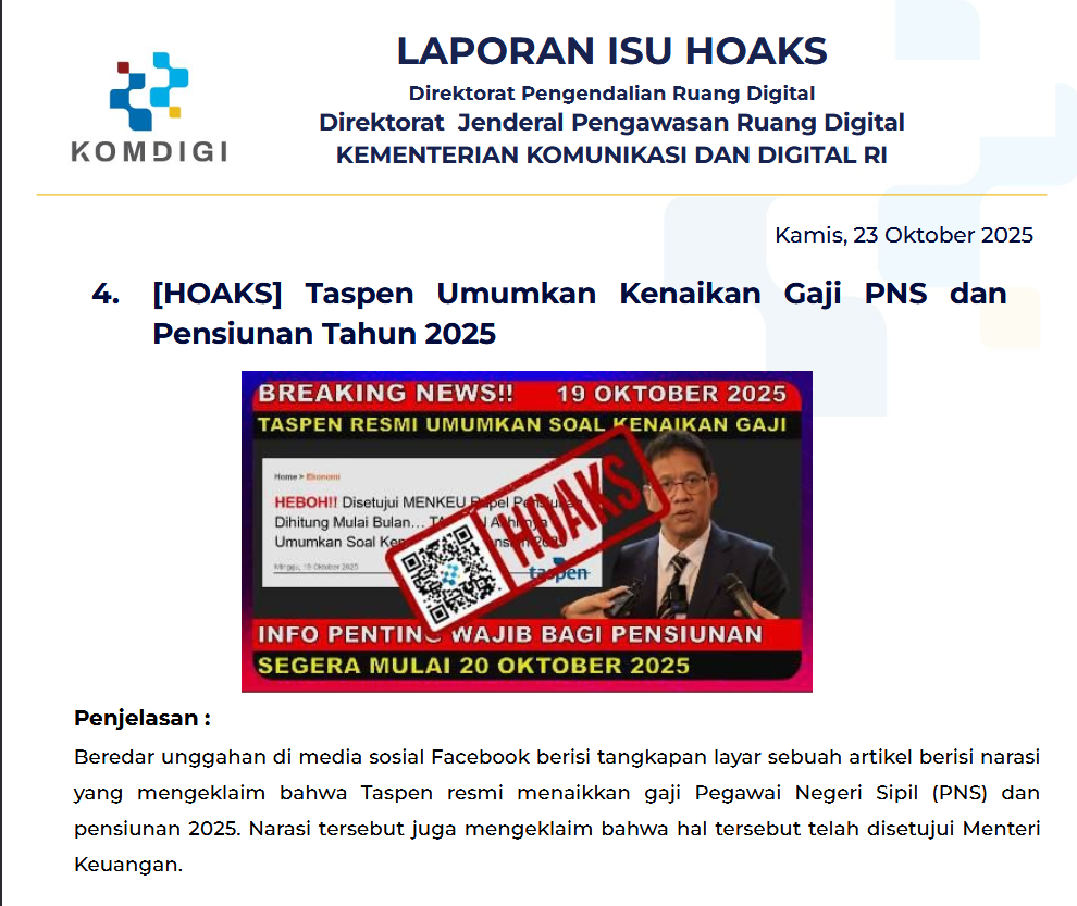 Isu Hoaks & Disinformasi 23 Oktober 2025