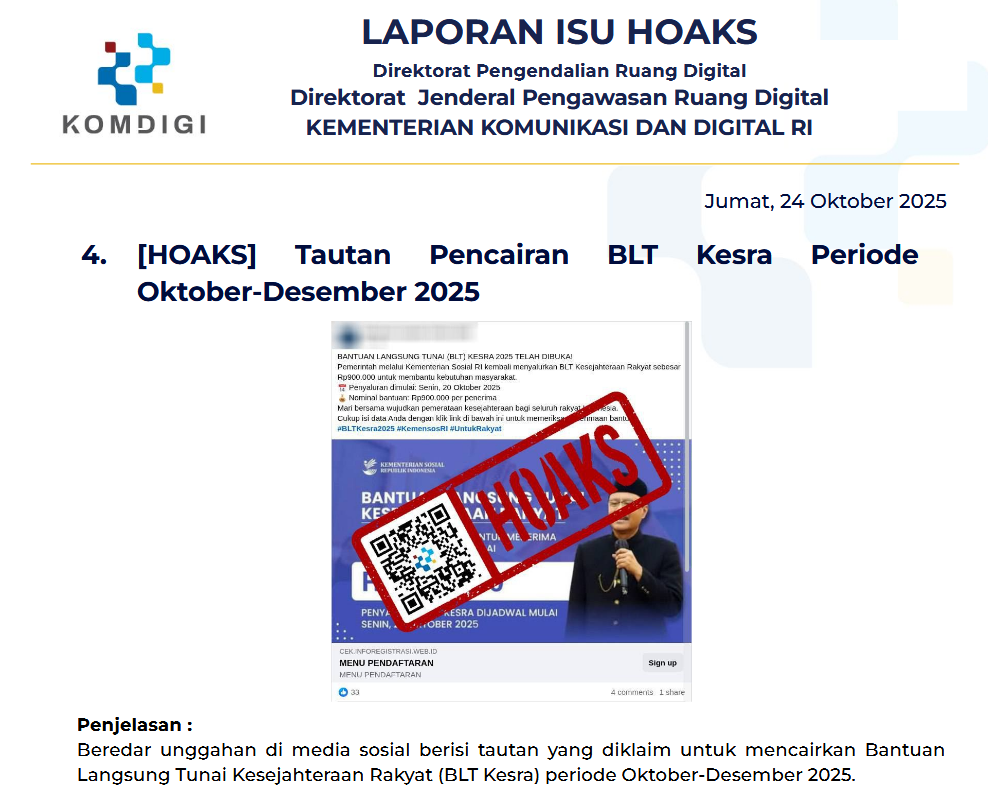 Isu Hoaks & Disinformasi 24 Oktober 2025