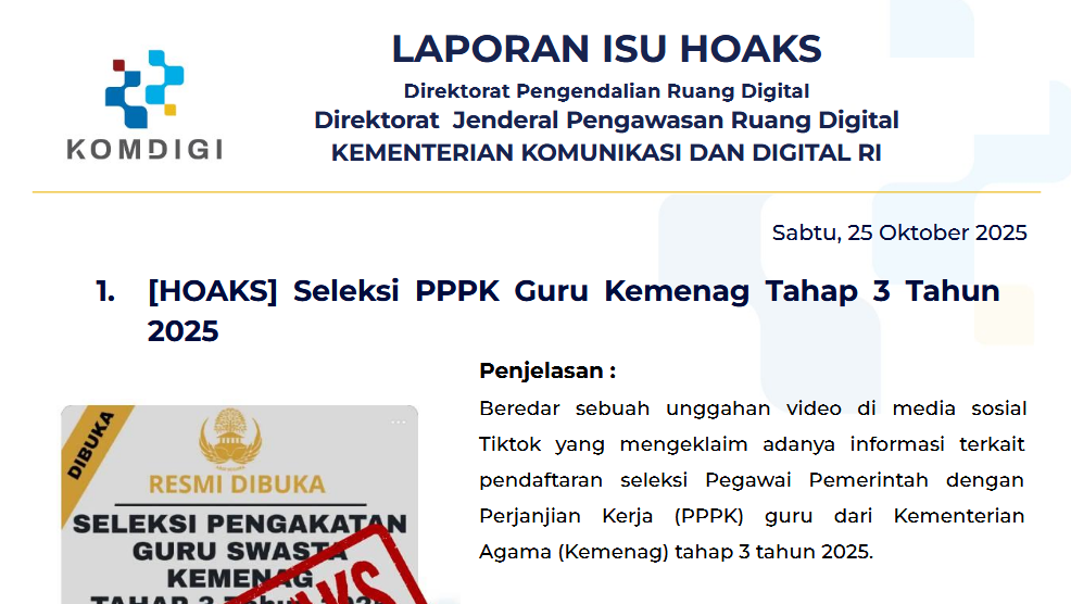 Isu Hoaks & Disinformasi 25 Oktober 2025