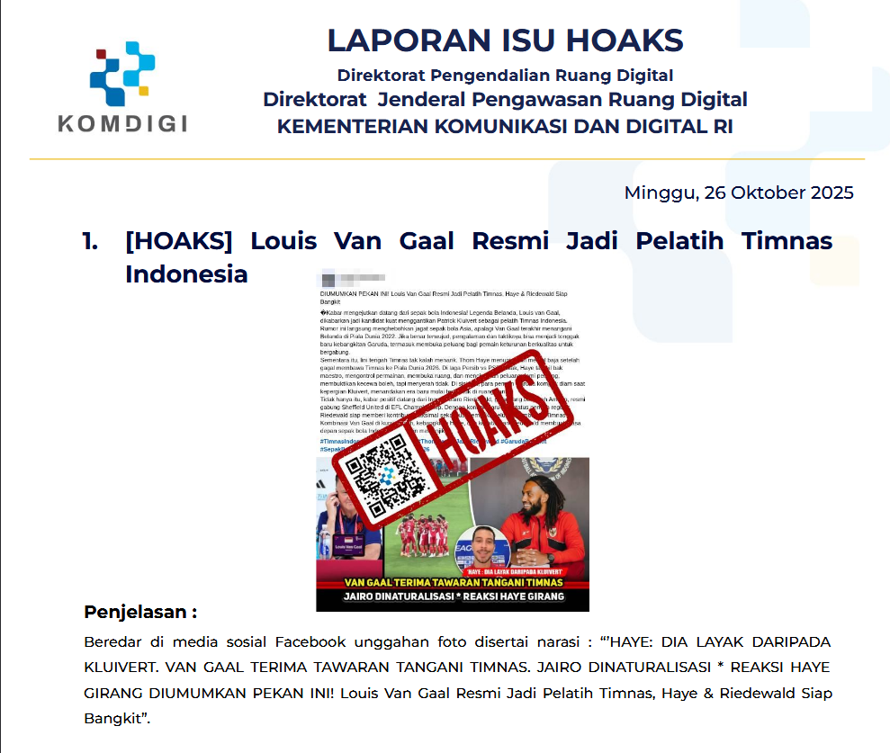 Isu Hoaks & Disinformasi 26 Oktober 2025
