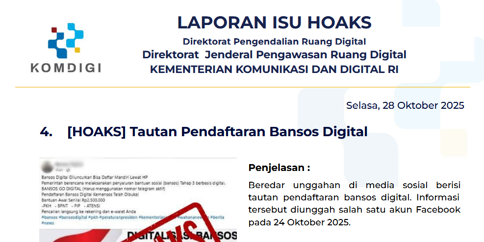 Isu Hoaks & Disinformasi 28 Oktober 2025