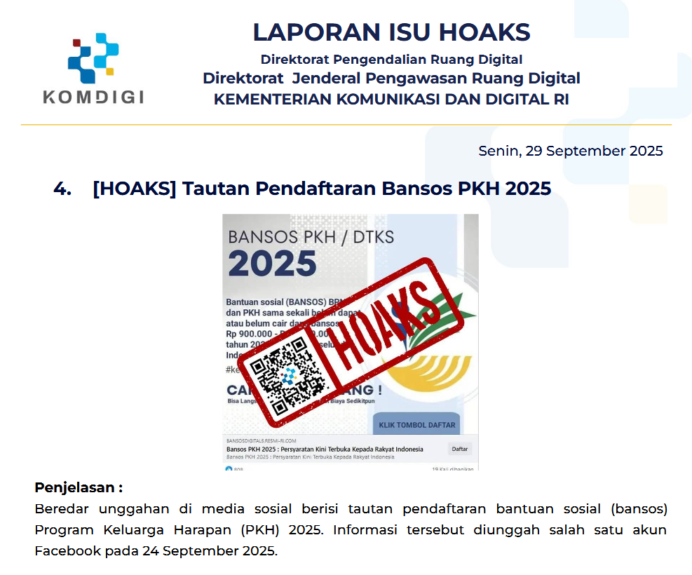 Isu Hoaks & Disinformasi 29 September 2025