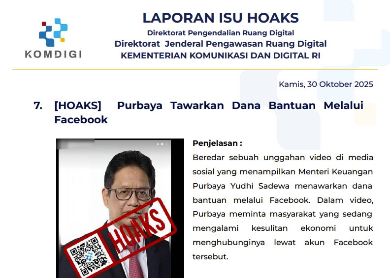 Isu Hoaks & Disinformasi 30 Oktober 2025