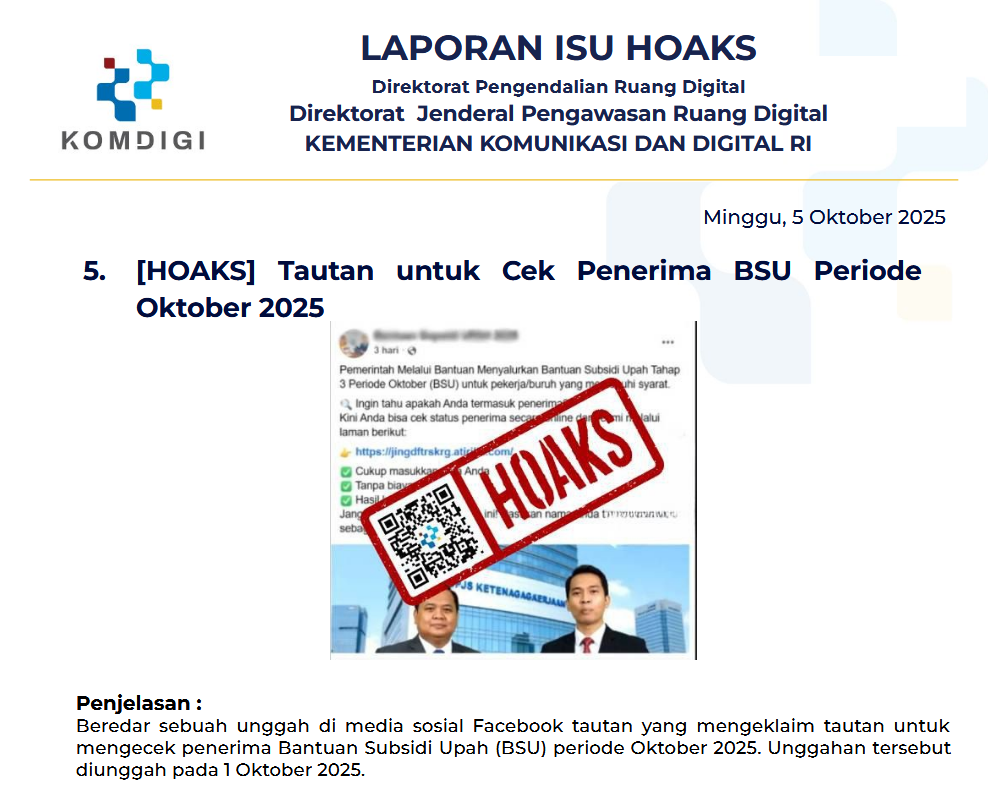Isu Hoaks & Disinformasi 5 Oktober 2025