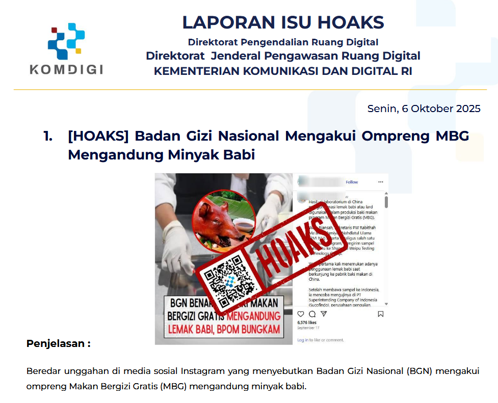 Isu Hoaks & Disinformasi 6 Oktober 2025