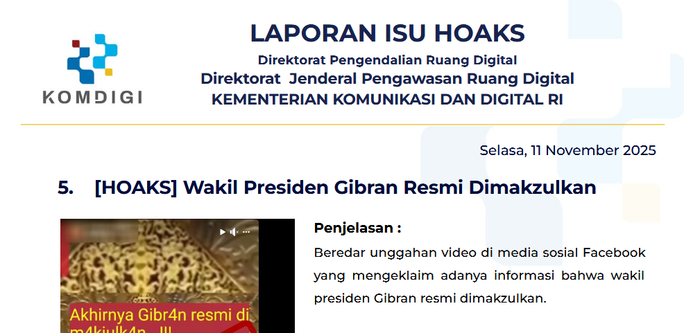 Isu Hoaks & Disinformasi 11 November 2025